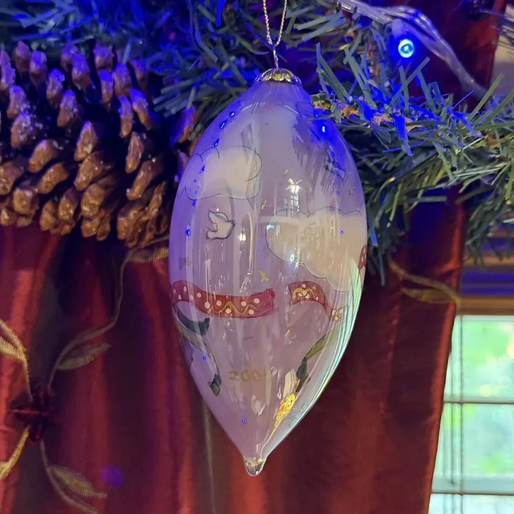 2005 Pier 1 Imports Li Bien Angel Harp Iridescent Christmas Teardrop Ornament 5”